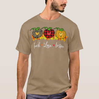 Teach Love Inspire Teacher Autumn Fall Pumpkin Leo T-Shirt