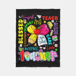 Teach Love Inspire Teacher Kids Pencil Bow Back To Fleece Blanket