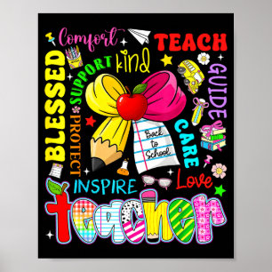 Teach Love Inspire Teacher Kids Pencil Bow Back To Poster