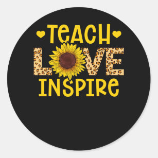 Teach Love Inspire Teacher Sunflower School Classic Round Sticker