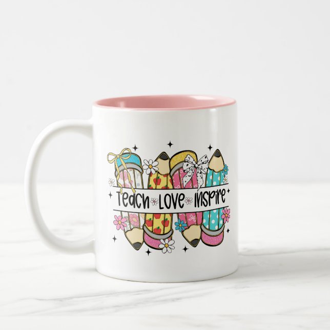 Teach Love Inspire Teacher  Two-Tone Coffee Mug (Left)