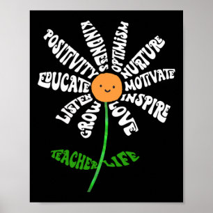 Teach Love Inspire Teachers Inspirational Flower T Poster