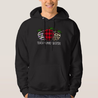 Teach Love Inspire With Leopard And Flannel Patter Hoodie