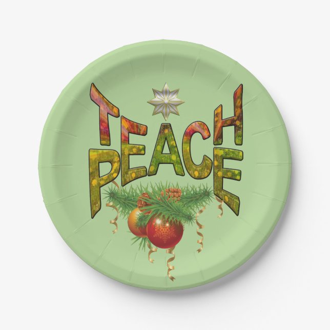 Teach-Peace Christmas party Paper Plate (Front)