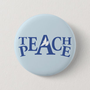 Teach peace single white slogan button badge