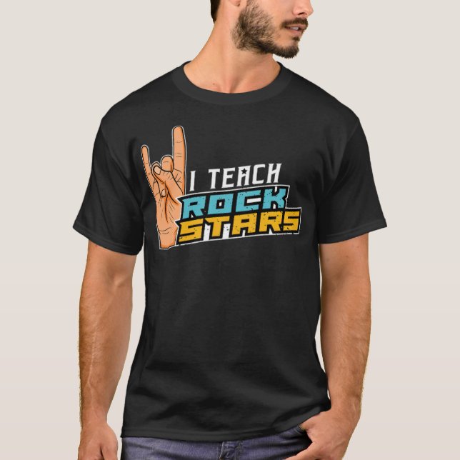 Teach Rock Stars Rock n Roll Musik Teacher radio p T-Shirt (Front)