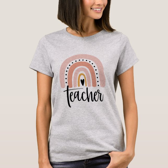 Teach Teacher Love Inspire Gift Rainbow  T-Shirt (Front)