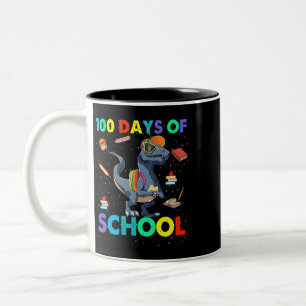 Teacher 100th day of School Dinosaur 100 days of S Two-Tone Coffee Mug