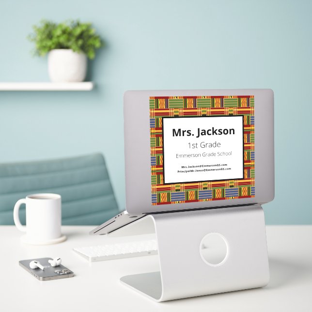 Teacher 1st Grade Laptop Kente K84 Vinyl (Laptop On Desk)