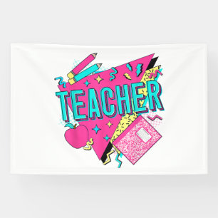 Teacher 90s Retro Colourful Teacher Back To School Banner