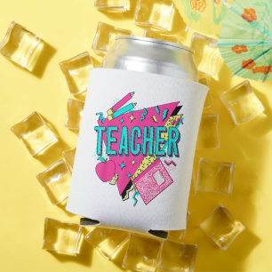 Teacher 90s Retro Colourful Teacher Back To School Can Cooler