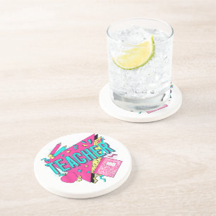 Teacher 90s Retro Colourful Teacher Back To School Coaster