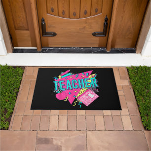 Teacher 90s Retro Colourful Teacher Back To School Doormat