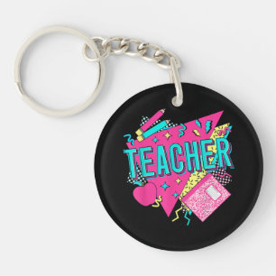Teacher 90s Retro Colourful Teacher Back To School Key Ring