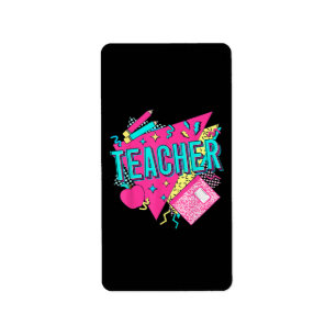 Teacher 90s Retro Colourful Teacher Back To School Label