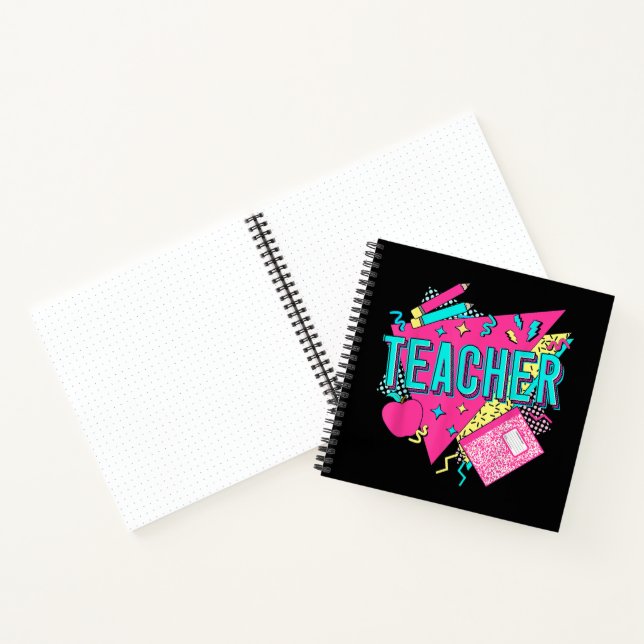 Teacher 90s Retro Colourful Teacher Back To School Notebook (Inside)