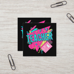 Teacher 90s Retro Colourful Teacher Back To School Square Business Card