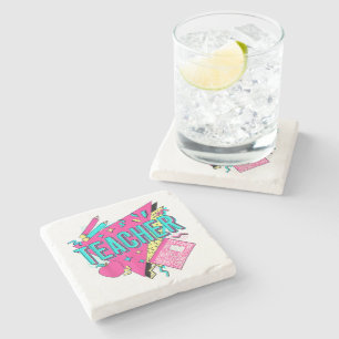 Teacher 90s Retro Colourful Teacher Back To School Stone Coaster