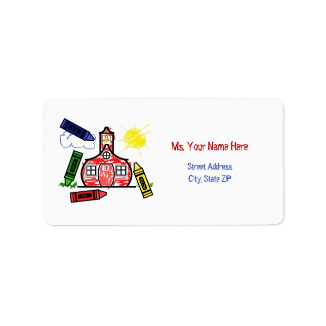 Teacher Address Label - Schoolhouse & Crayons (Front)