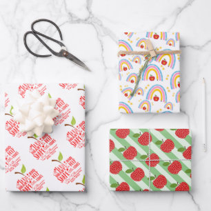 teacher apple appreciation bright colorful cute wrapping paper sheet