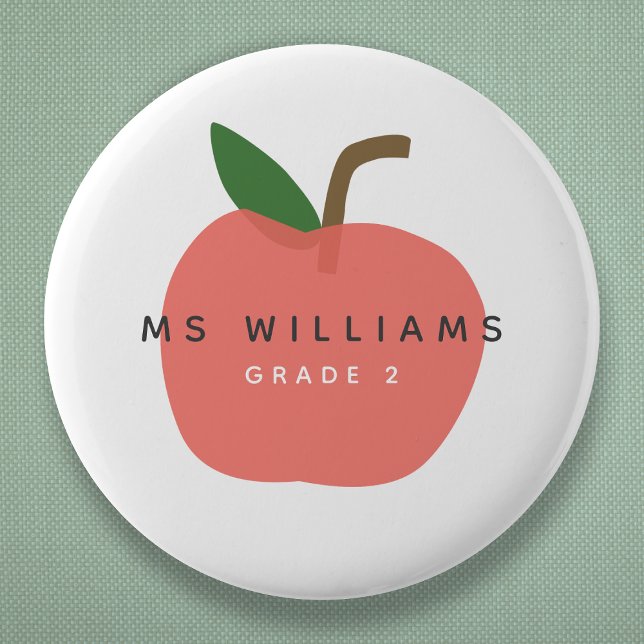 Teacher Apple | Custom Grade Name Cute Modern Fun 6 Cm Round Badge (Creator Uploaded)