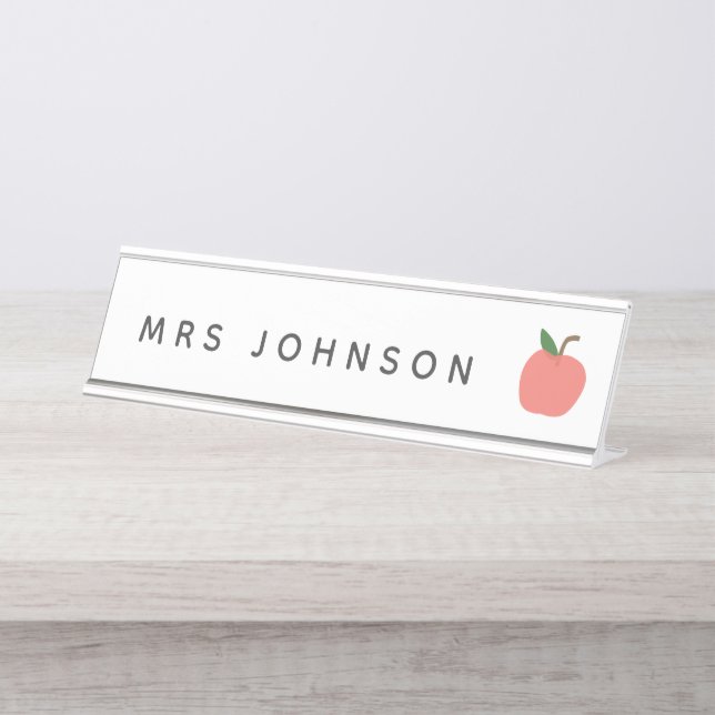 Teacher Apple | Cute Modern Graphic Fruit Class Desk Name Plate (Front)