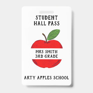 Teacher Apple Hall Pass or Bathroom pass ID Badge
