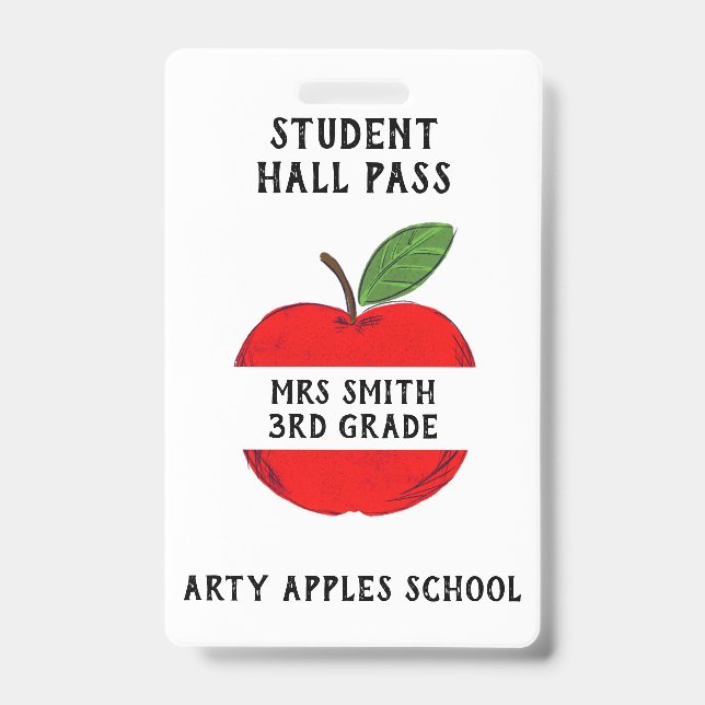 Teacher Apple Hall Pass or Bathroom pass ID Badge (Front)