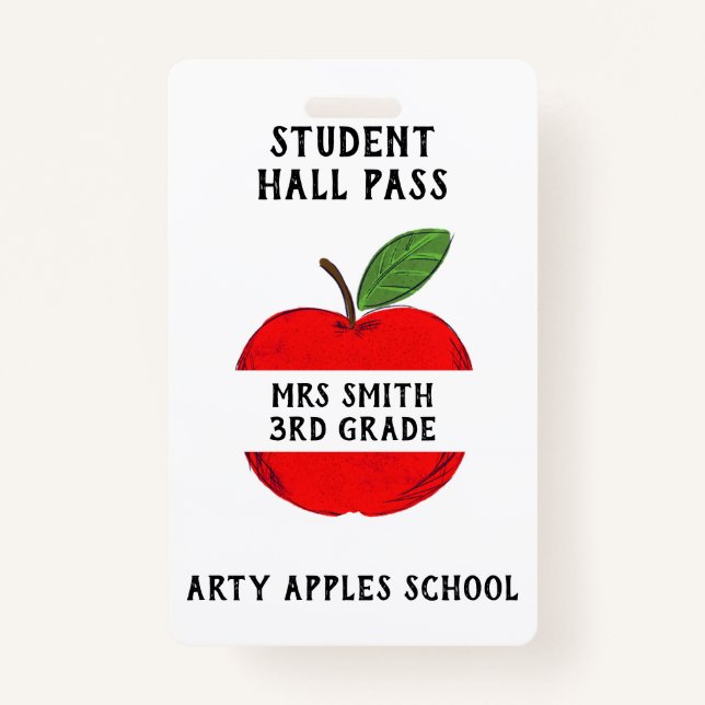 Teacher Apple Hall Pass or Bathroom pass ID Badge (Front)
