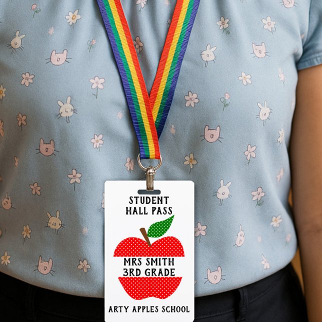 Teacher Apple Hall Pass or Bathroom pass ID Badge (Creator Uploaded)