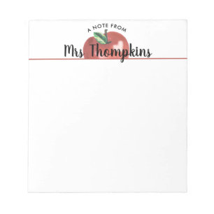 Teacher Apple Heart Red Script Name Notepad