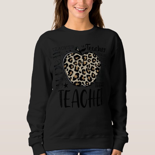 Teacher Apple Leopard Teach Inspire Lead Educate M Sweatshirt (Front)