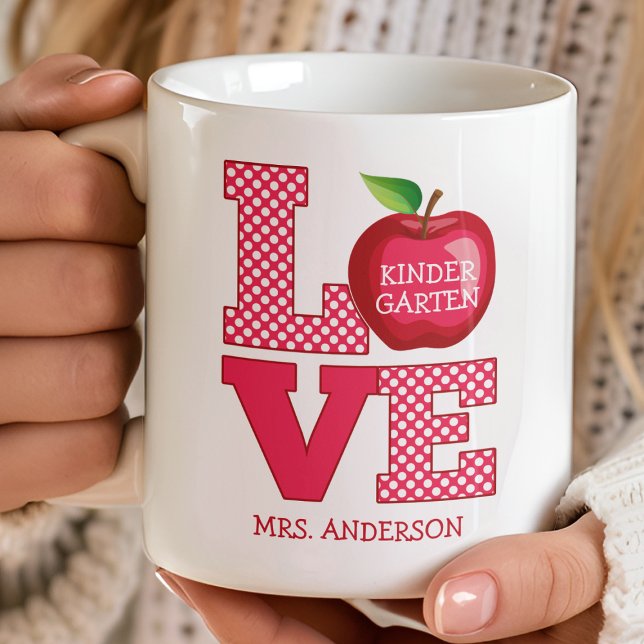 Teacher Apple Love Personalised Name And Grade Coffee Mug (Creator Uploaded)