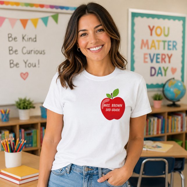 Teacher Apple Name and Grade Level T-Shirt (Creator Uploaded)