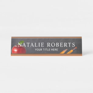 Teacher Apple & Pencils Chalkboard Desk Name Plate