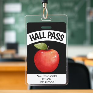 Teacher Apple Student Class Bathroom Hall Pass ID Badge