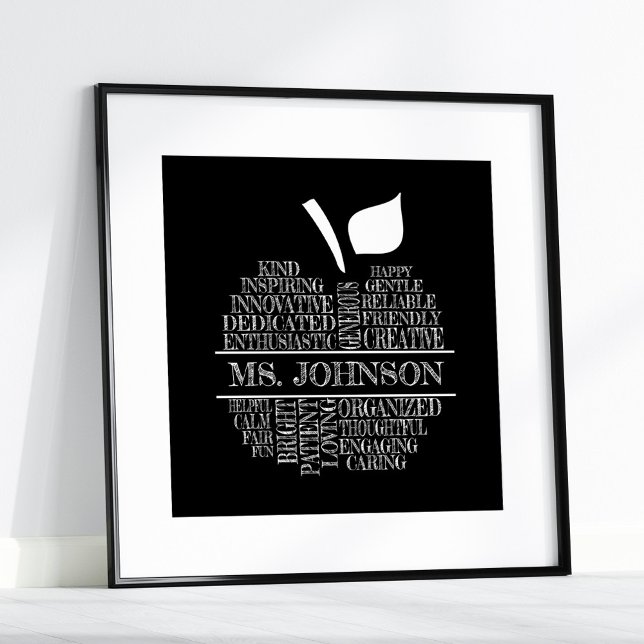 Teacher Apple Typography Black and White Poster (Creator Uploaded)