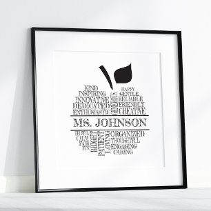 Teacher Apple Typography II Black and White  Poster
