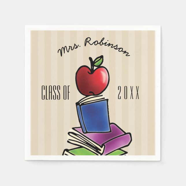Teacher Apple with Book Stack Napkin (Front)