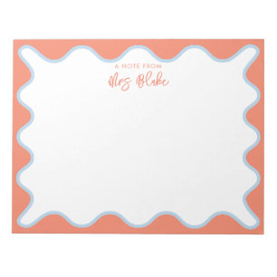Teacher Appreciation Blue Peach Wavy Notepad