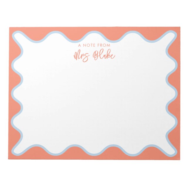 Teacher Appreciation Blue Peach Wavy Notepad (Front)