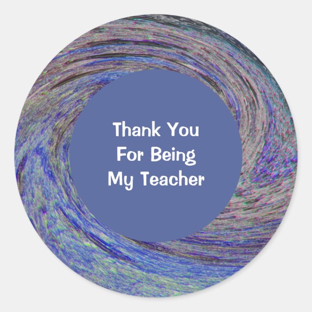 Teacher Appreciation Blue Spiral Swirl Thank You Classic Round Sticker (Front)