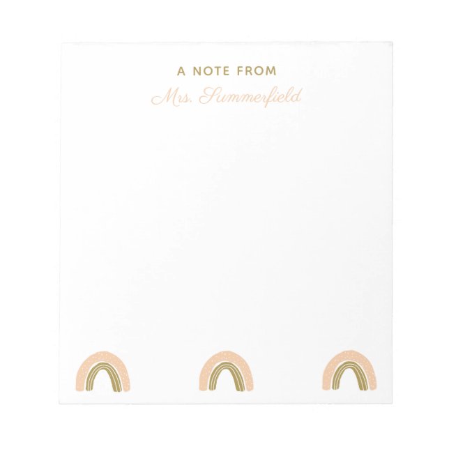 Teacher Appreciation Custom Name Pink Gold Rainbow Notepad (Front)