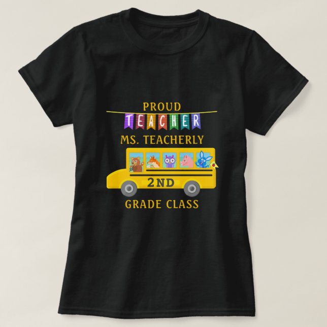 Teacher Appreciation Cute Animals Bus Personalised T-Shirt (Design Front)