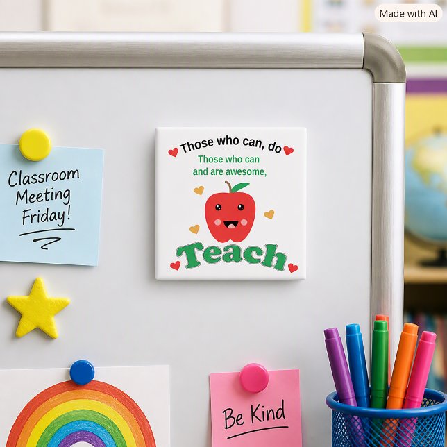 Teacher Appreciation Cute Red Apple Quote Magnet (A magnet with a cute apple & says, "Those who can, do.  Those who can and are awesome, teach.")