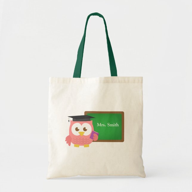 Teacher Appreciation Day, Cute Pink Owl Tote Bag (Front)