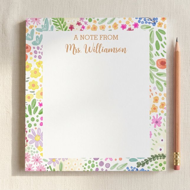 Teacher Appreciation Floral Flowers Personalised Notepad (Creator Uploaded)