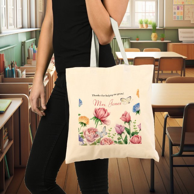 Teacher appreciation floral thank you tote bag (Creator Uploaded)