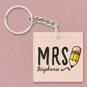 Teacher Appreciation Gift Pencil Name Pink Key Ring