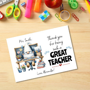 Teacher Appreciation Gnome School Desk Thank You Card